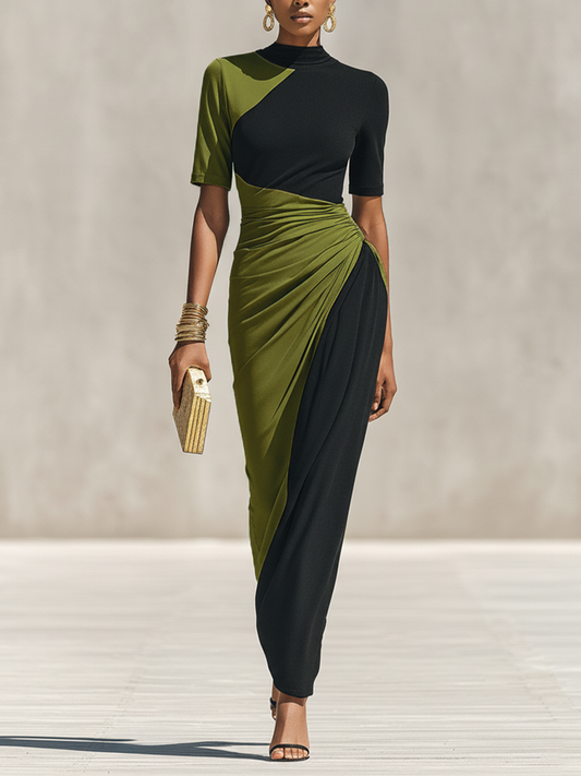 Women's Black Jersey High Neck Ruched Maxi Dress – House of Velari