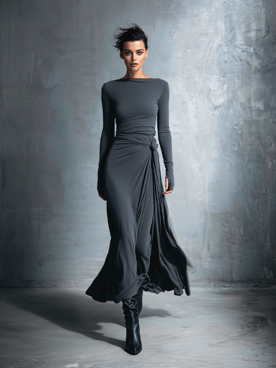 Women's Gray Stretch Wrap Maxi Dress – House of Velari
