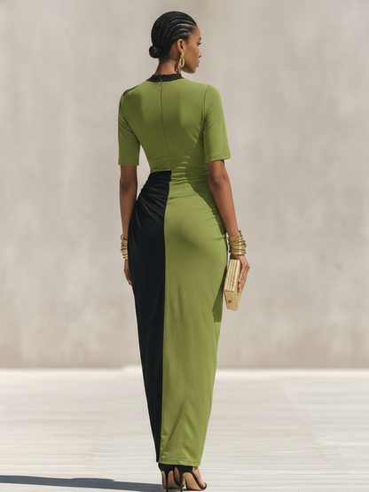 Women's Black Jersey High Neck Ruched Maxi Dress – House of Velari