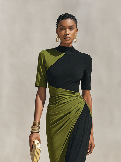 Women's Black Jersey High Neck Ruched Maxi Dress – House of Velari