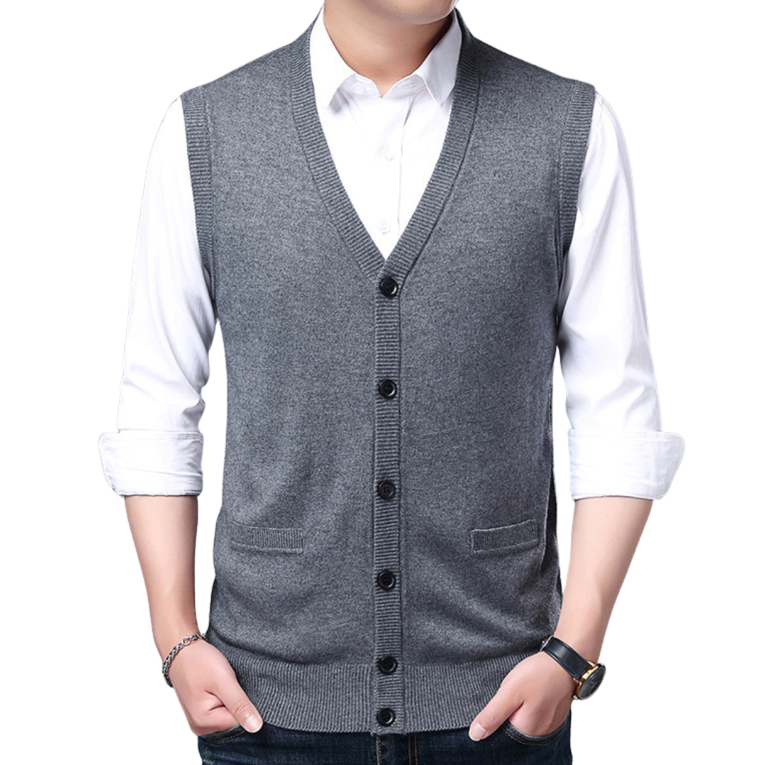 Men’s Classic Knit Button-Up Vest – Sleeveless Sweater Vest – House of Velari