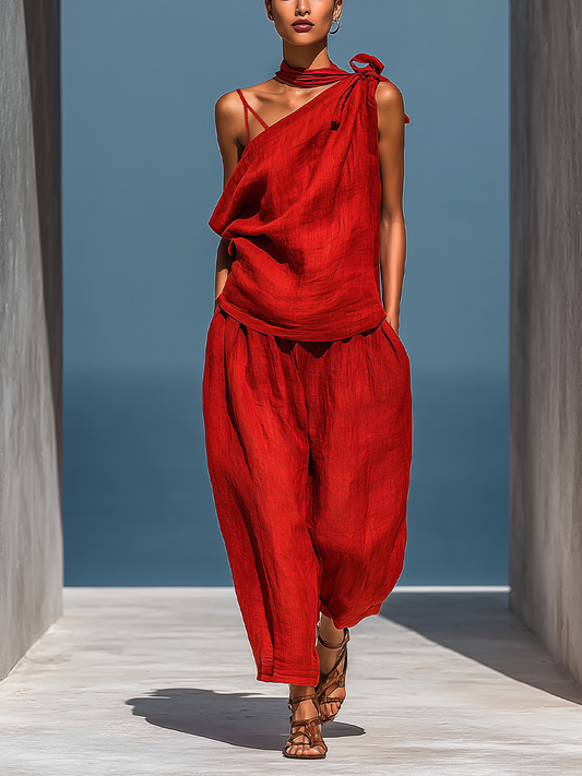 Women's Red Asymmetric Two-Piece Set – House of Velari