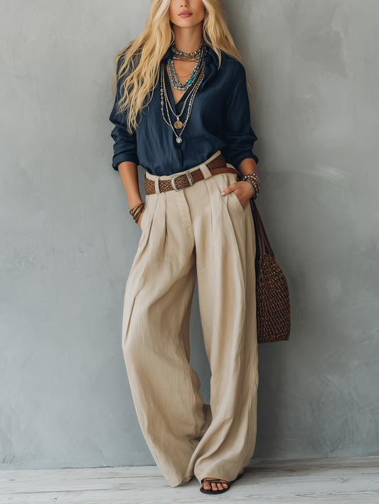 Women's Khaki Linen Long Sleeve Pants – House of Velari