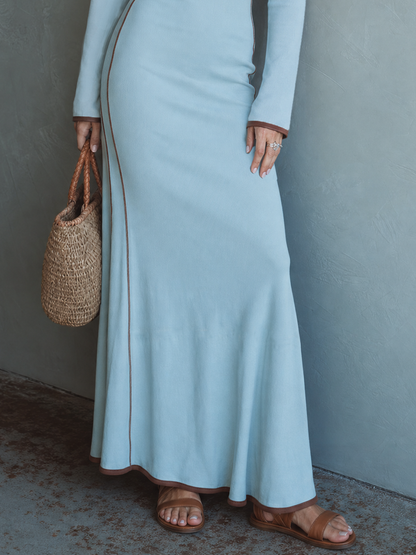 Women's Light Blue Knit Long Sleeve Maxi Dress – House of Velari