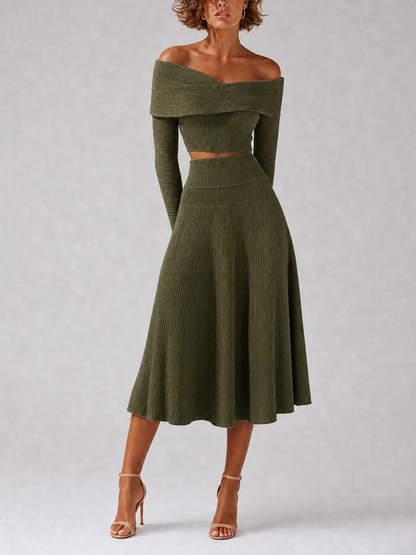 Women's Green Knit Long Sleeve Skirt Set – House of Velari