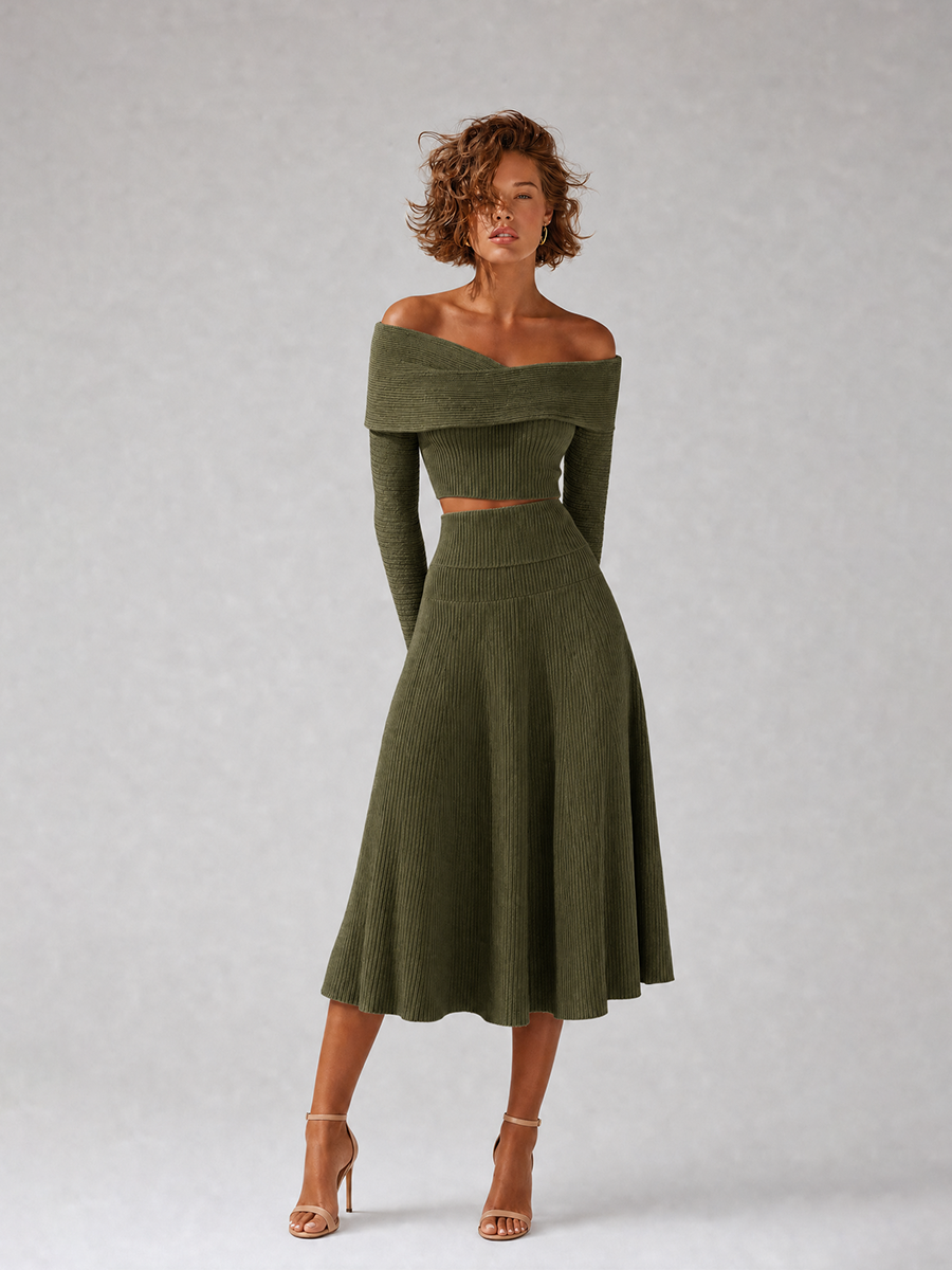 Women's Green Knit Long Sleeve Skirt Set – House of Velari