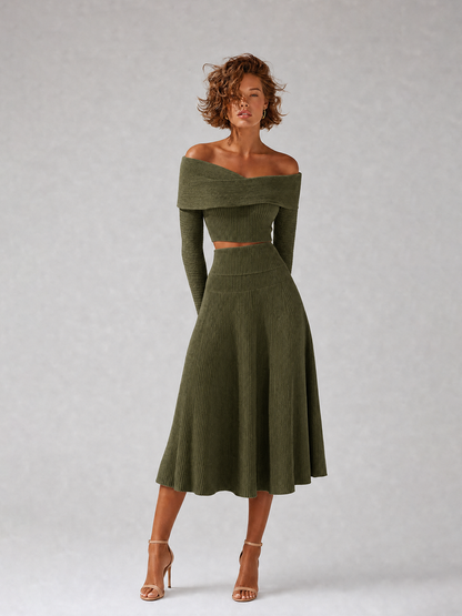 Women's Green Knit Long Sleeve Skirt Set – House of Velari