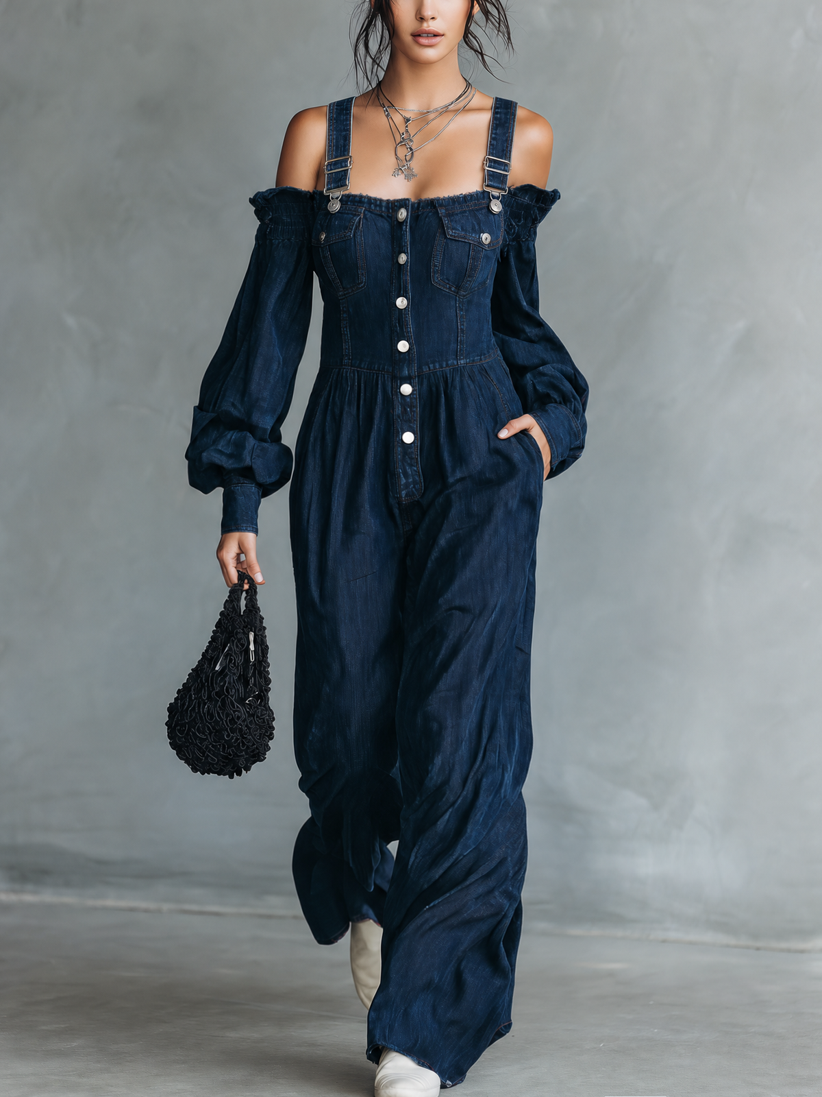 Women's Blue Denim Long Sleeve Jumpsuit – House of Velari