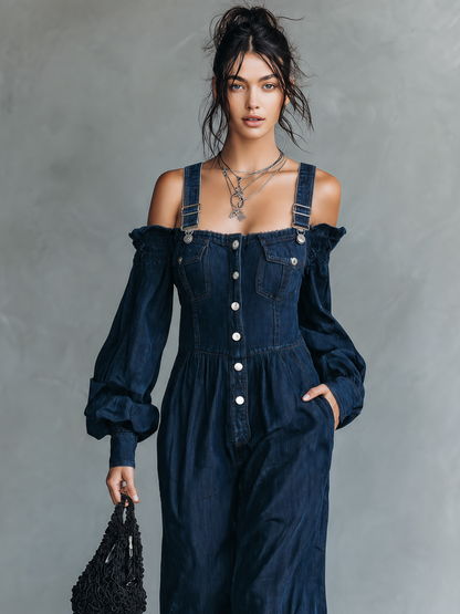 Women's Blue Denim Long Sleeve Jumpsuit – House of Velari