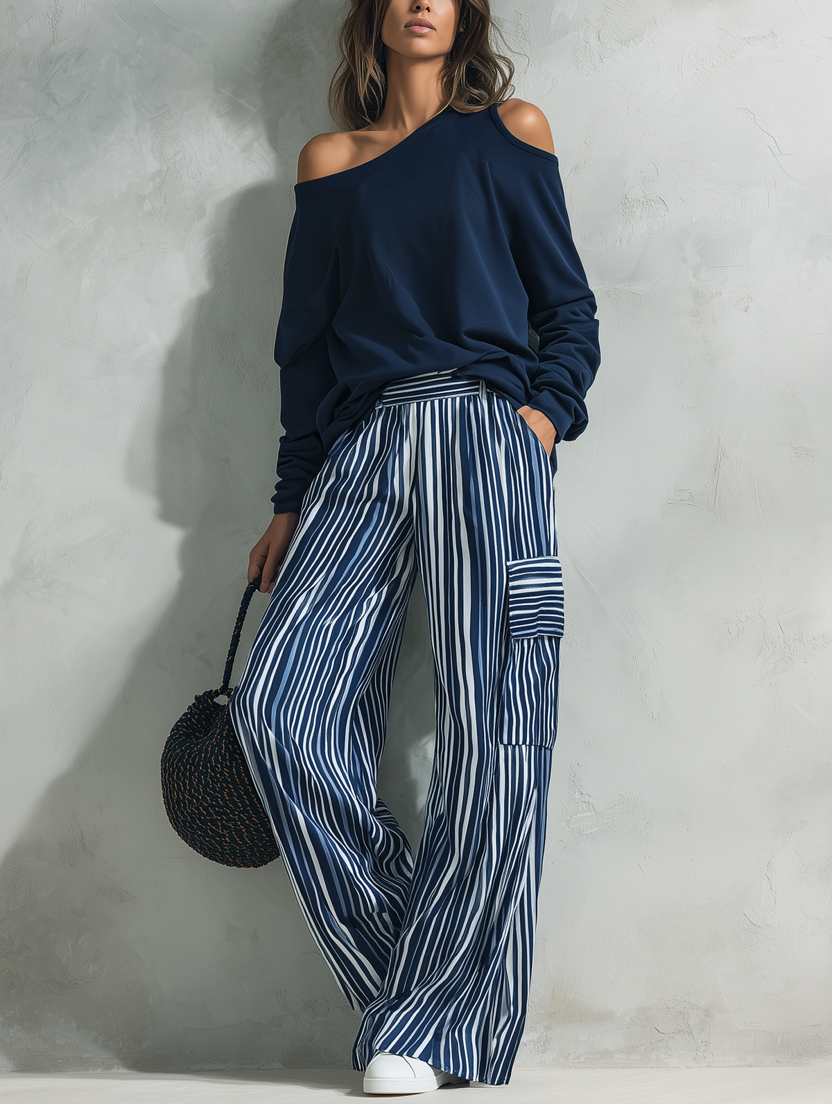 Women's White Woven Striped Set – House of Velari