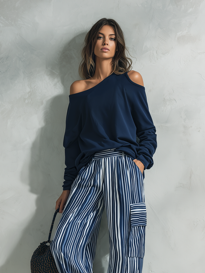 Women's White Woven Striped Set – House of Velari