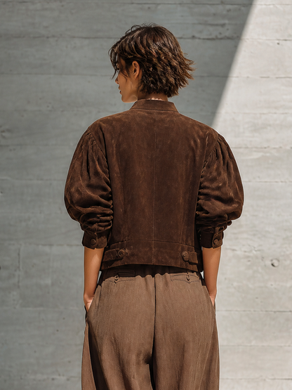 Women's Brown Puff Sleeve Stand Collar Jacket – House of Velari
