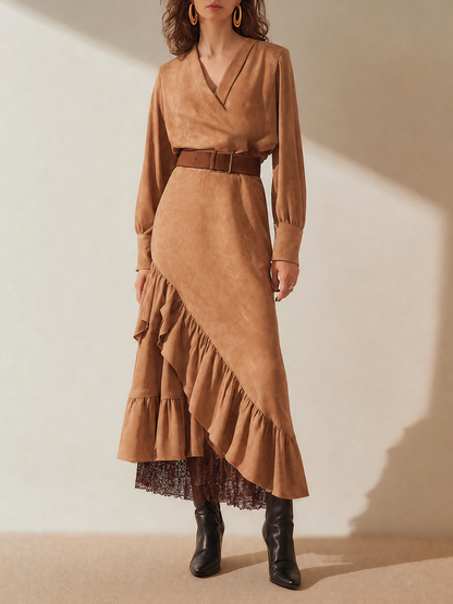 Women's Long Sleeve Belted Asymmetric Midi Dress – House of Velari