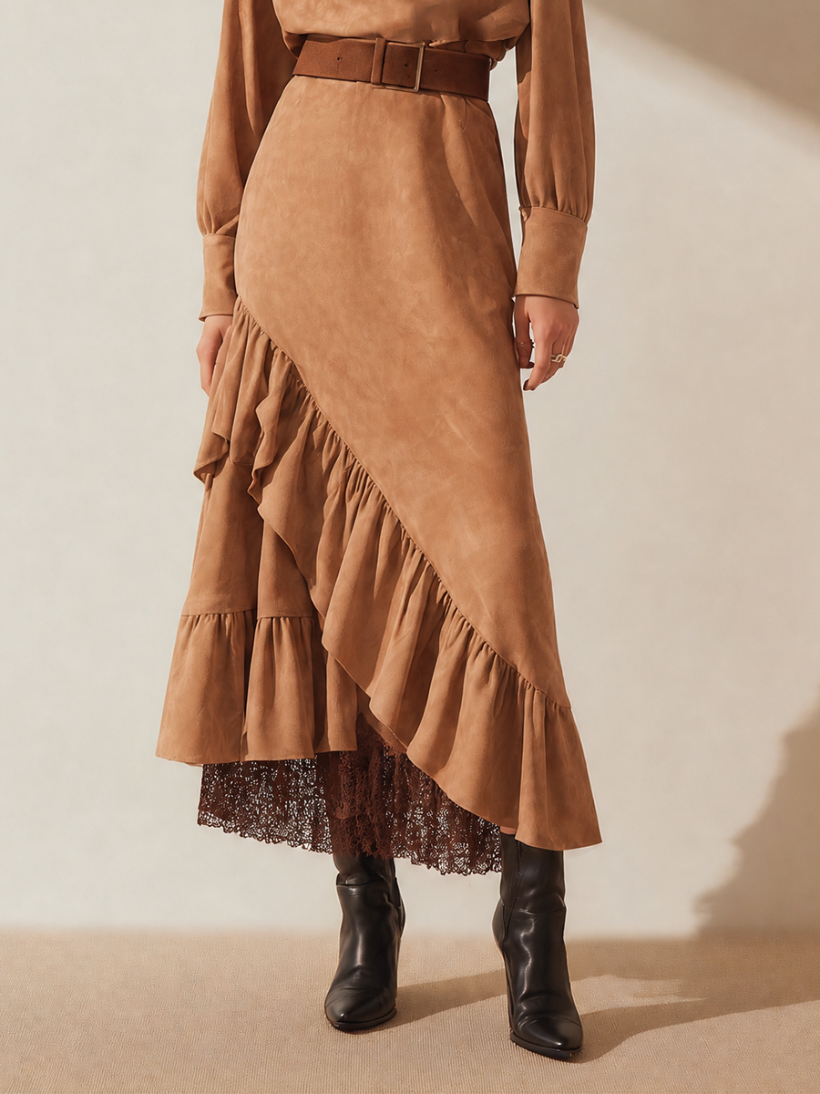 Women's Long Sleeve Belted Asymmetric Midi Dress – House of Velari