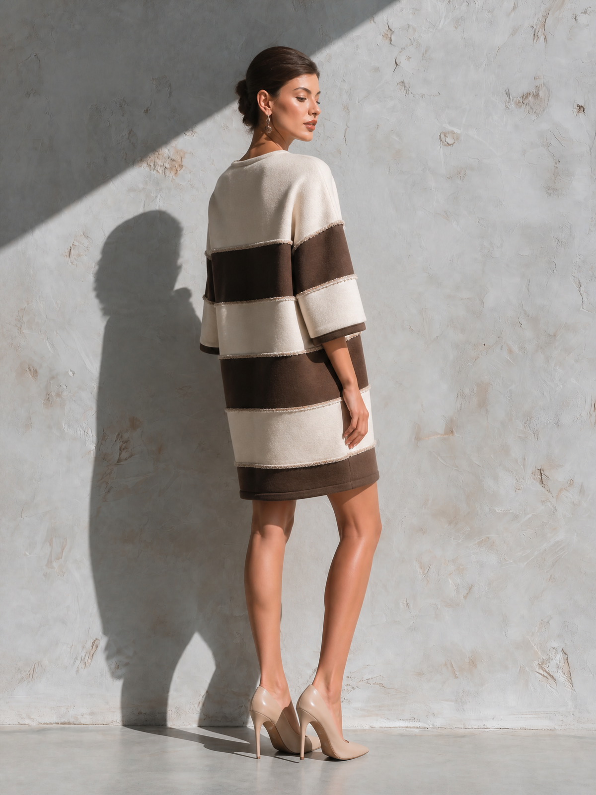 Women's V-Neck Color Block Striped Sweatshirt Dress with Raw Edge Trim – House of Velari
