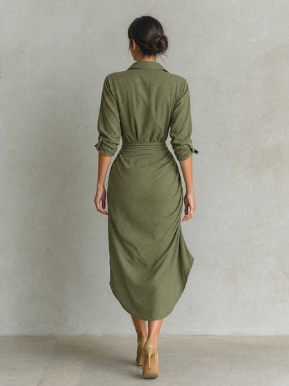 Women's Long Sleeve Wrap Ruched Shirt Dress – House of Velari