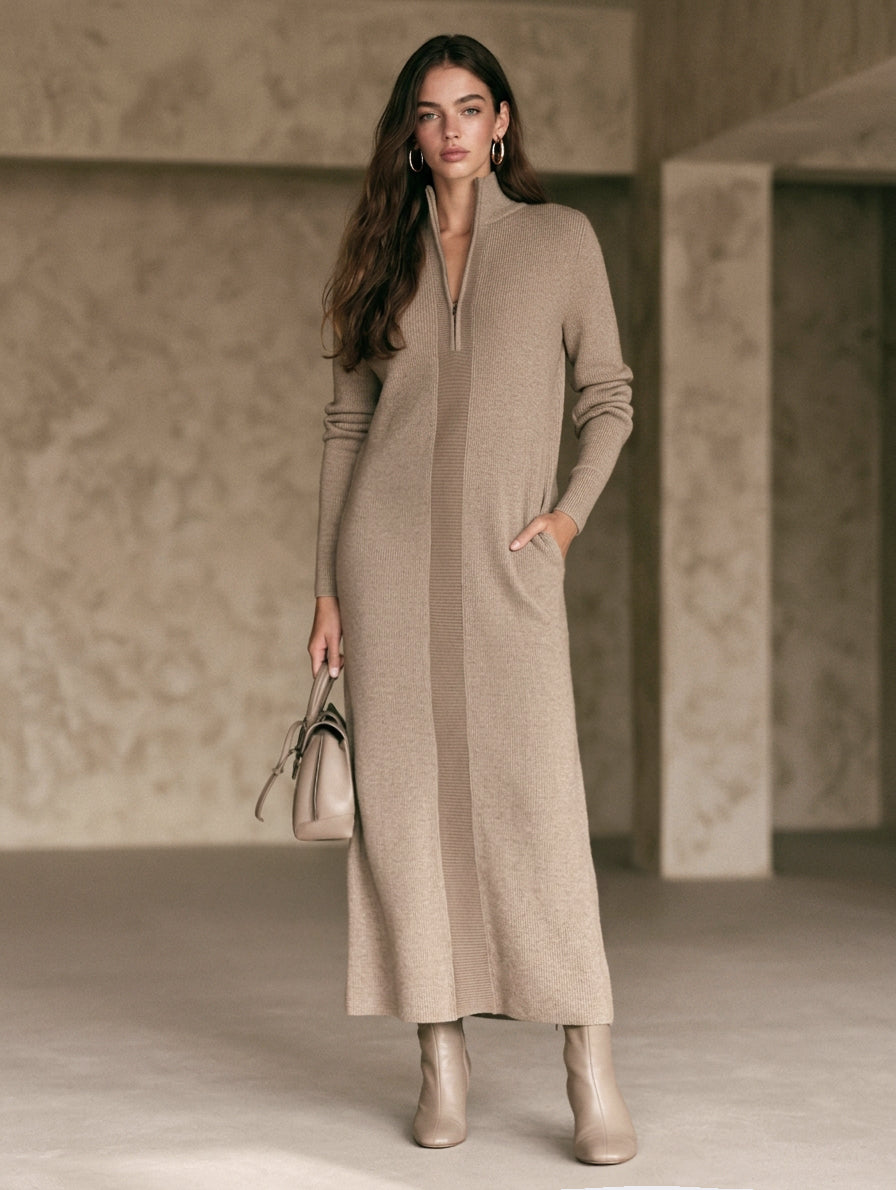Women's Khaki Knit Long Sleeve Maxi Dress – House of Velari