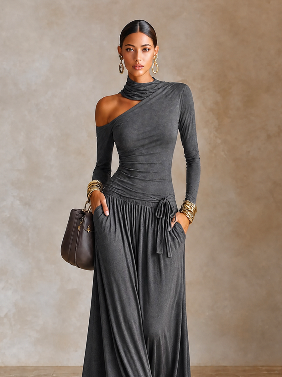 Women's Long Sleeve Asymmetric Maxi Dress – House of Velari