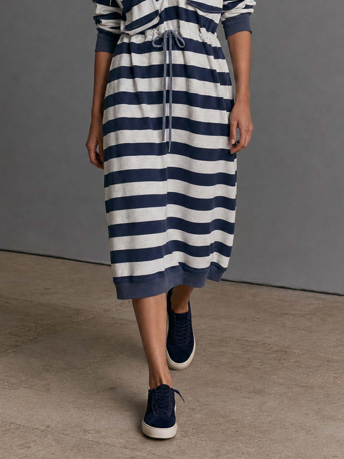 Women's Hooded Drawstring Striped Midi Dress – House of Velari