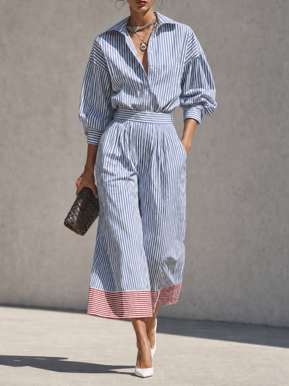 Women's Striped Shirt Color Trouser Set – House of Velari