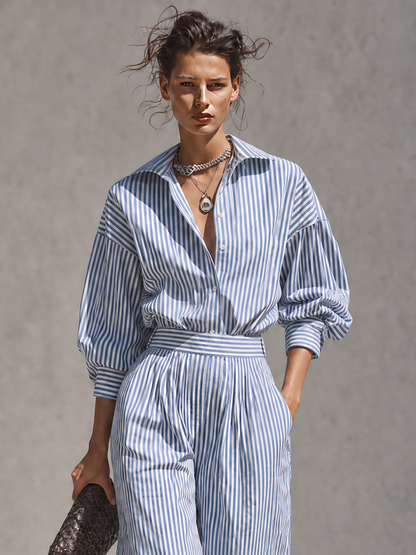 Women's Striped Shirt Color Trouser Set – House of Velari