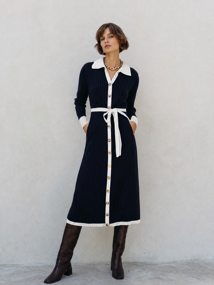 Women's Navy Long Sleeve Sweater Dress – House of Velari