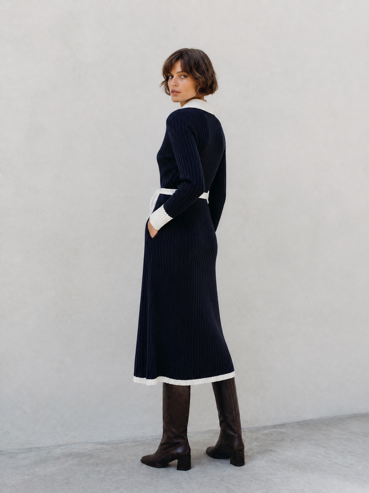 Women's Navy Long Sleeve Sweater Dress – House of Velari