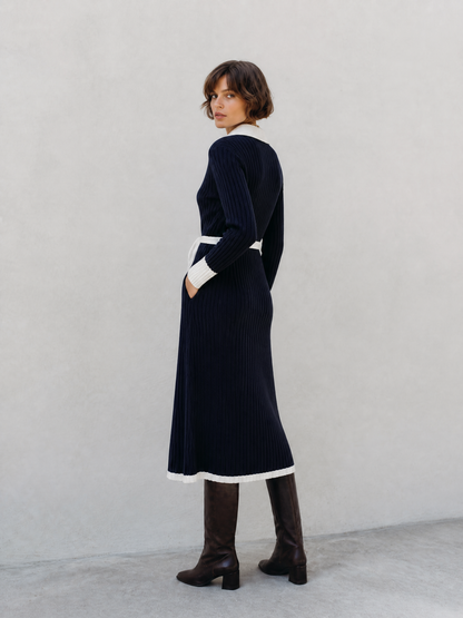 Women's Navy Long Sleeve Sweater Dress – House of Velari