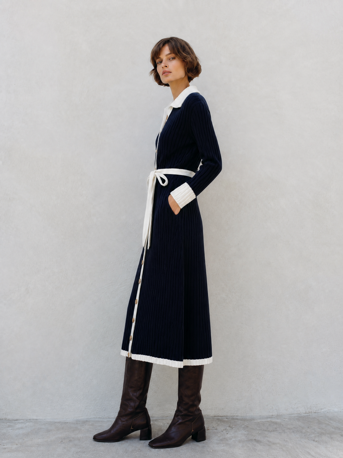 Women's Navy Long Sleeve Sweater Dress – House of Velari