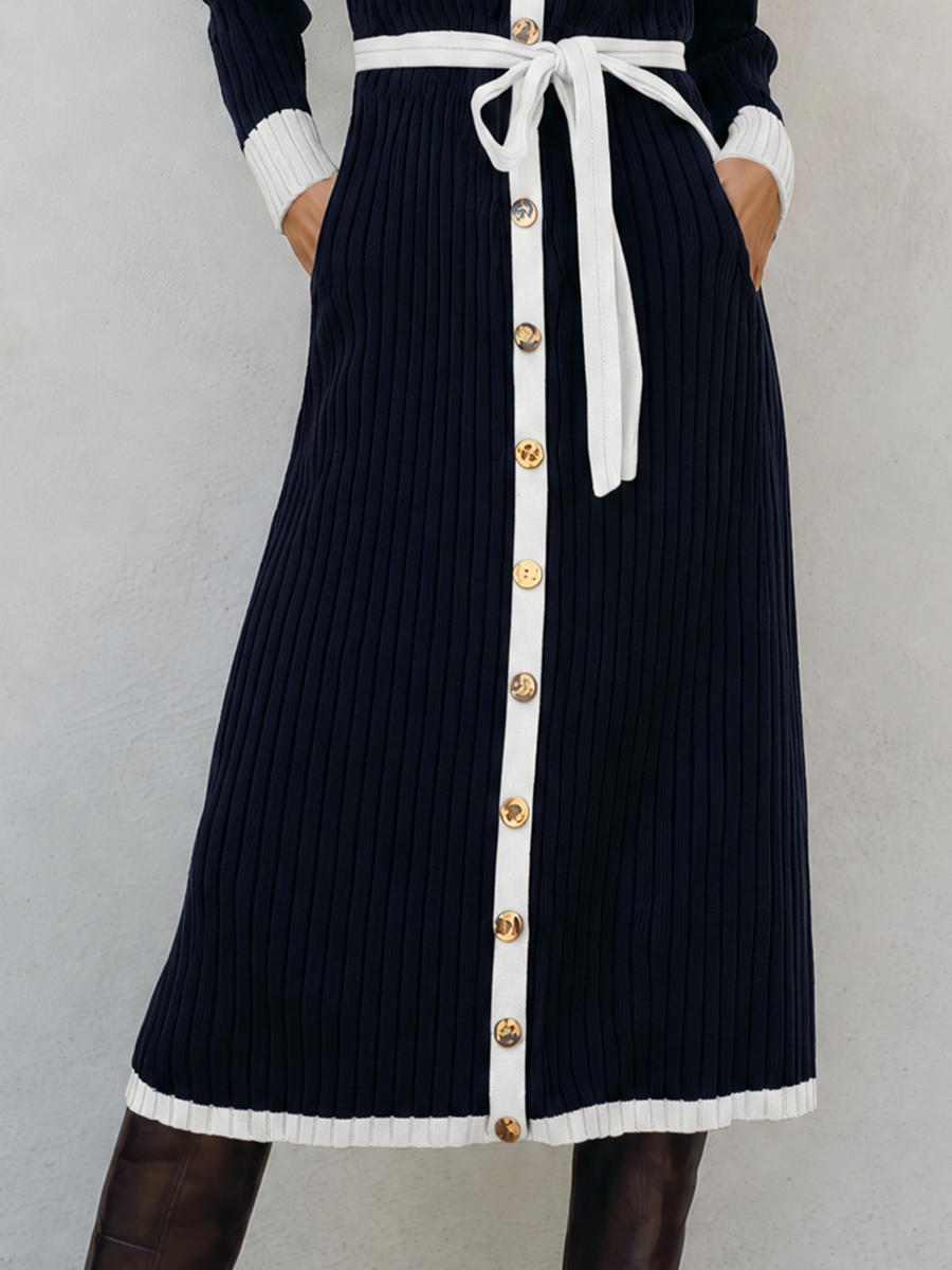 Women's Navy Long Sleeve Sweater Dress – House of Velari