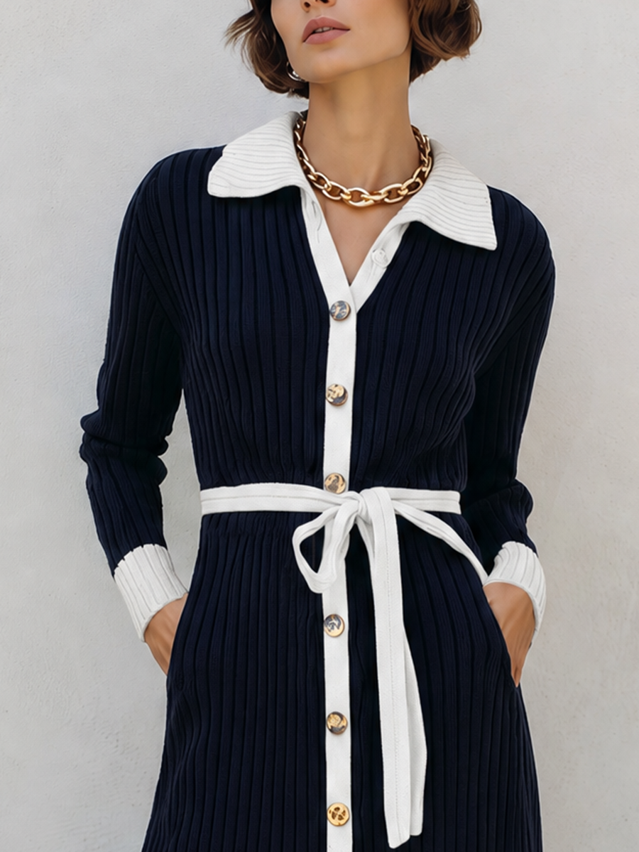 Women's Navy Long Sleeve Sweater Dress – House of Velari