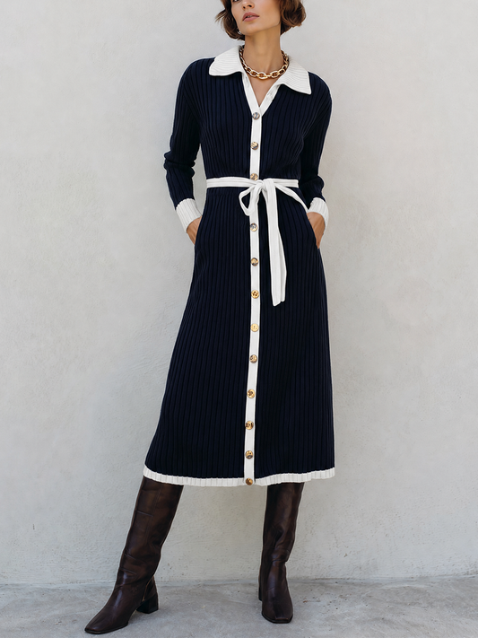 Women's Navy Long Sleeve Sweater Dress – House of Velari