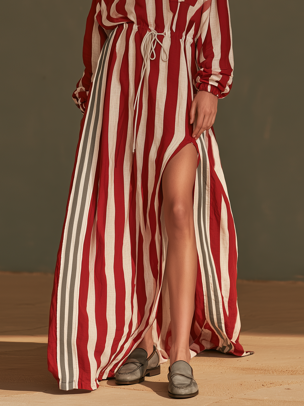 Women's Slit Drawstring Striped Maxi Dress – House of Velari