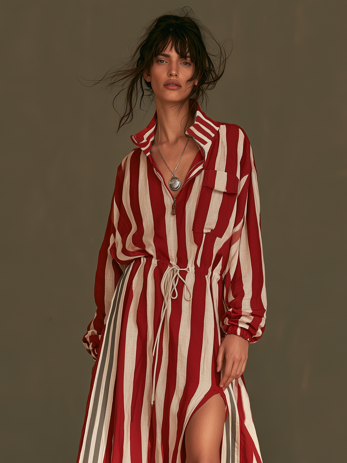 Women's Slit Drawstring Striped Maxi Dress – House of Velari
