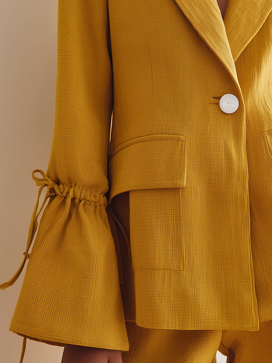 Women's Mustard Linen Lapel Drawstring Blazer – House of Velari