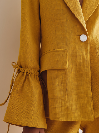 Women's Mustard Linen Lapel Drawstring Blazer – House of Velari