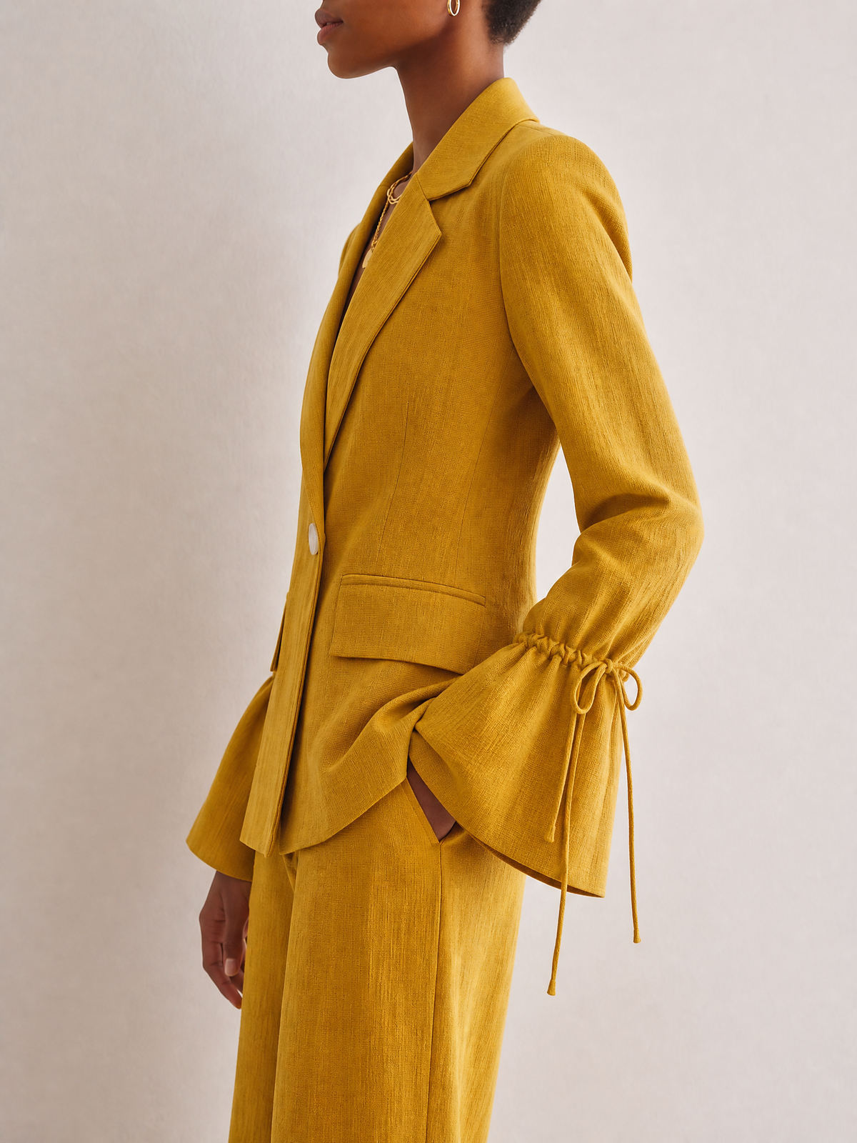 Women's Mustard Linen Lapel Drawstring Blazer – House of Velari