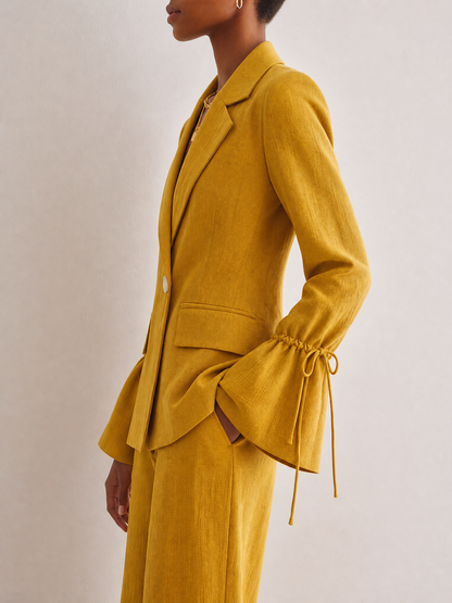 Women's Mustard Linen Lapel Drawstring Blazer – House of Velari