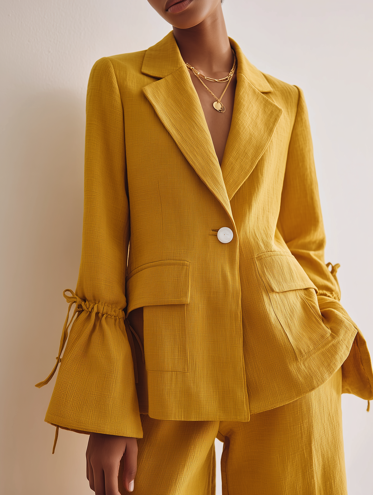Women's Mustard Linen Lapel Drawstring Blazer – House of Velari
