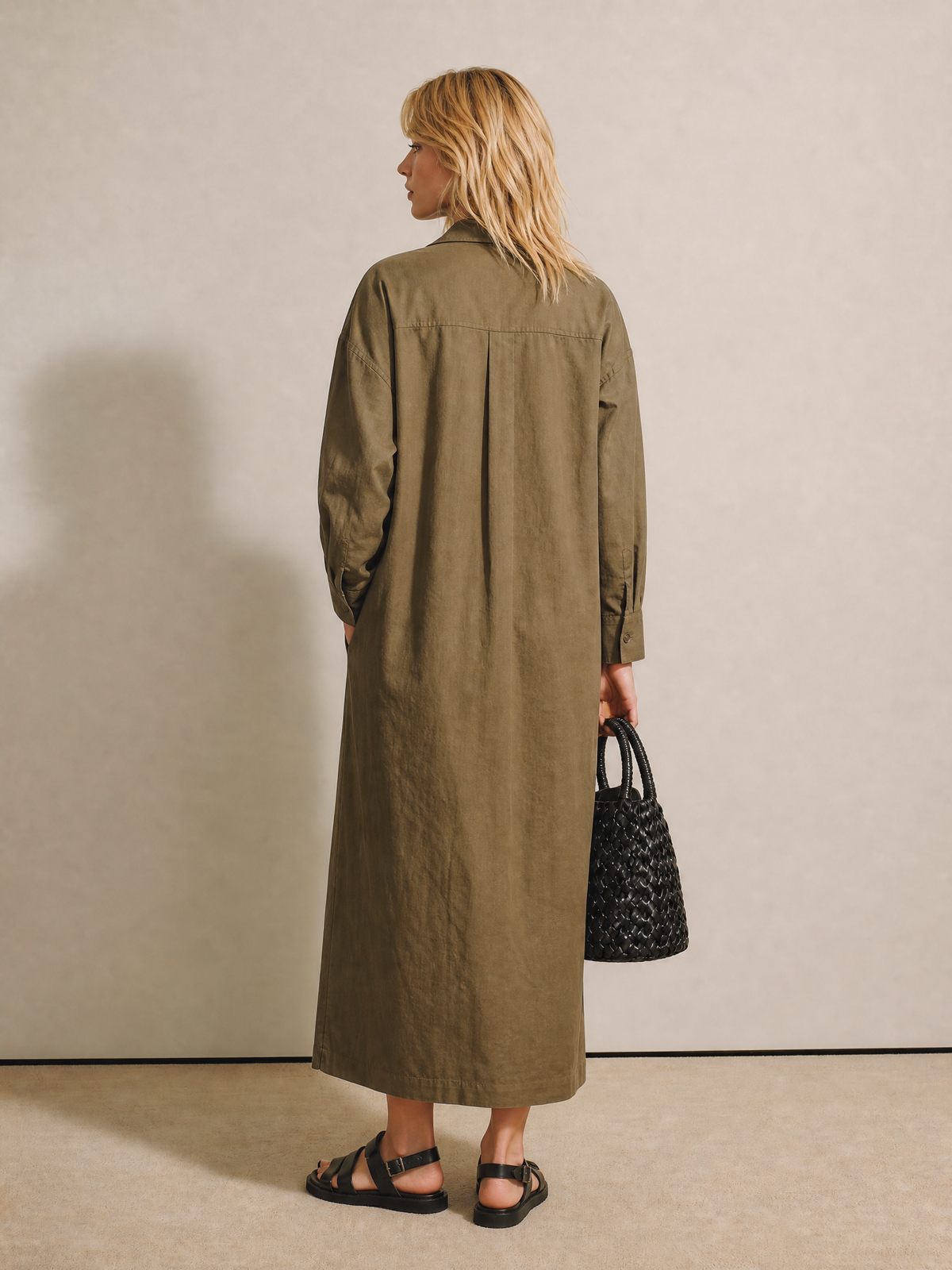 Women's Olive Linen Long Sleeve Shirt Dress – House of Velari