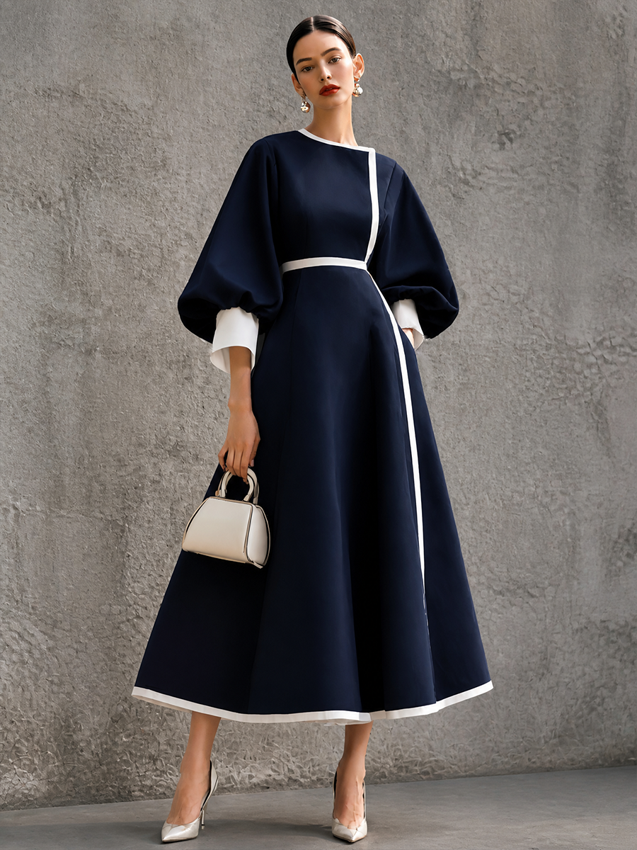 Women's Puff Sleeve Colorblock Maxi Dress – House of Velari