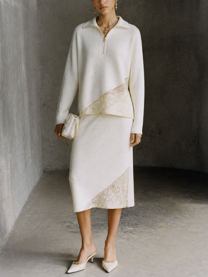 Women's Knit Lace Panel Skirt Set – House of Velari