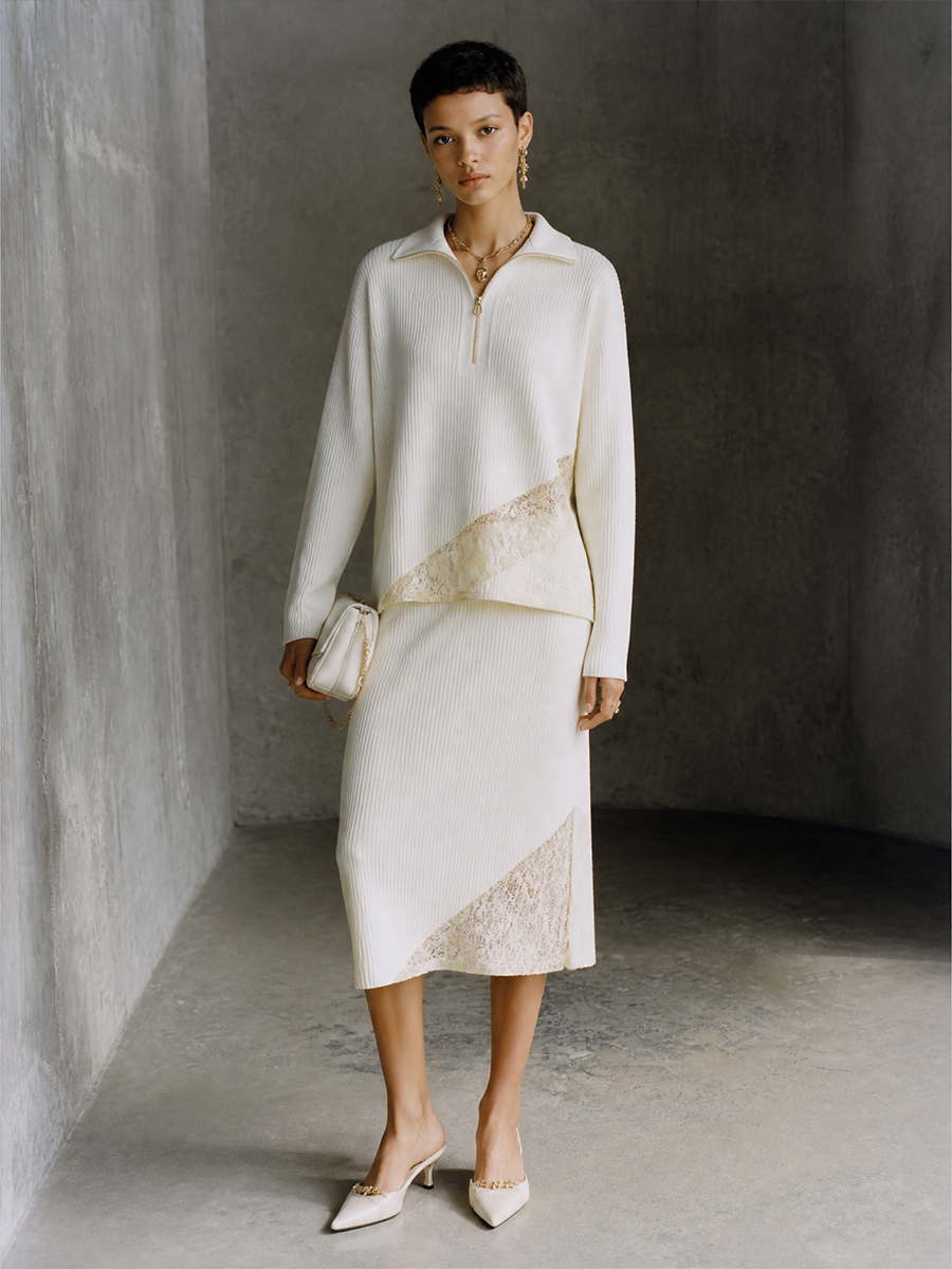 Women's Knit Lace Panel Skirt Set – House of Velari