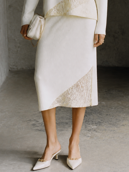 Women's Knit Lace Panel Skirt Set – House of Velari