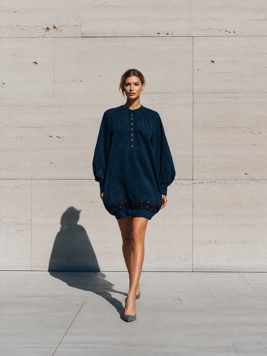 Women's Navy Sequin Long Sleeve Dress – House of Velari