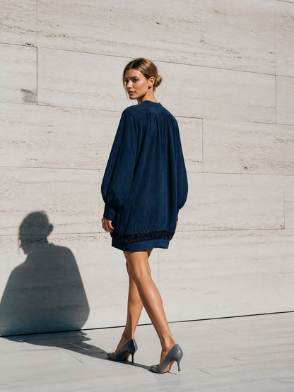 Women's Navy Sequin Long Sleeve Dress – House of Velari