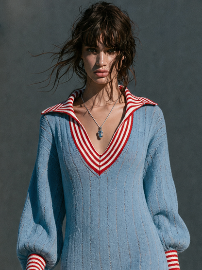 Women's Striped Retro Color Sweater Dress – House of Velari
