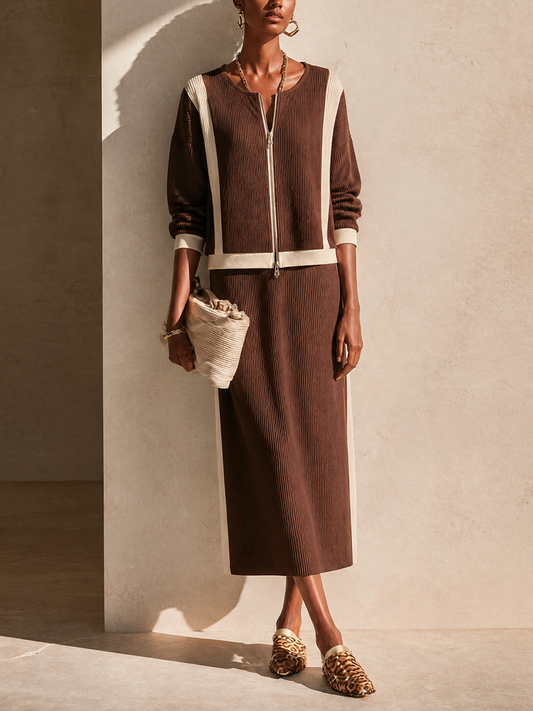 Women's Knit Contrast Trim Skirt Set – House of Velari