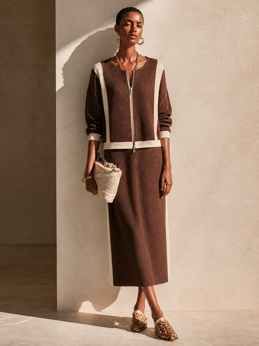 Women's Knit Contrast Trim Skirt Set – House of Velari