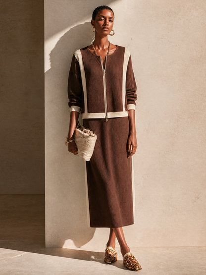 Women's Knit Contrast Trim Skirt Set – House of Velari
